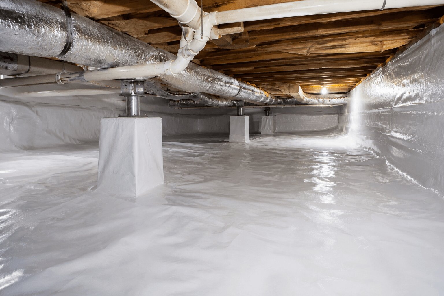 Crawl space encapsulation in Rock Hill SC — sealed vapor barrier in a dry crawl space